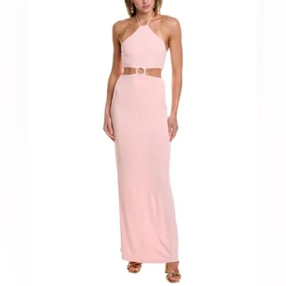 Alice + Olivia Marguerite Cutout Jersey Halterneck Maxi Dress English Rose Sz 6 - Picture 1 of 8